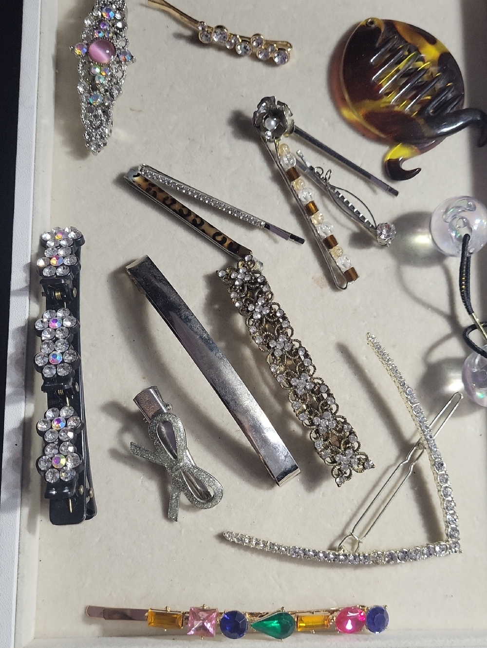 Women’s Decorative Hair Clip Set - Silver & Multicolor Accents